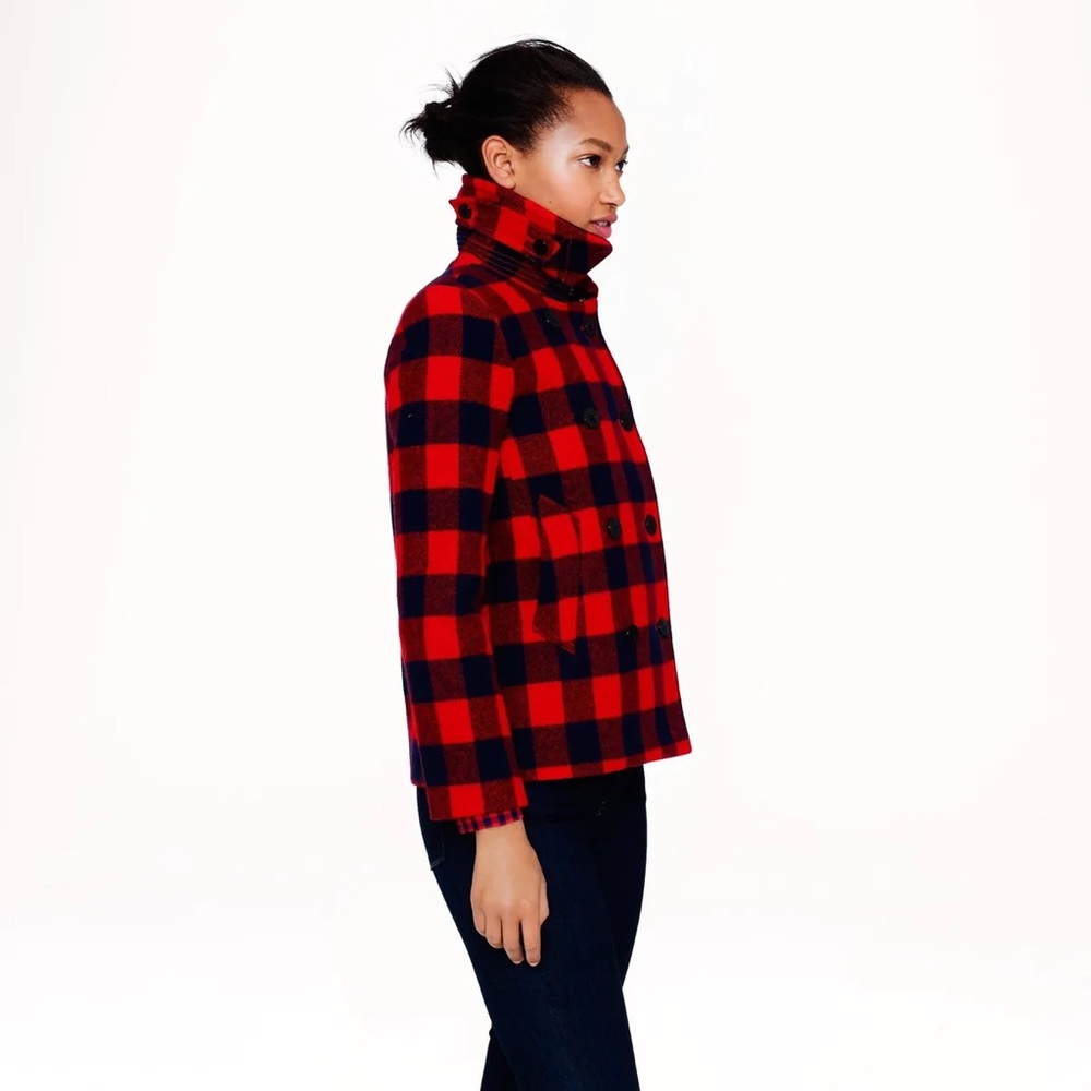 J. Crew Red and Navy Buffalo Check Peacoat - Picture 2 of 12